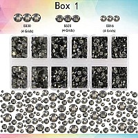 2-Box Massive Beads 8000pcs 6Sizes Nail Art Flatback Glasses Rhinestones Crystal for DIY Project with Tweezers and Picking Pen for Nail Art, Face Art, Manicure (Black Diamond, 6 Sizes)