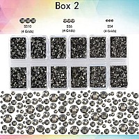 2-Box Massive Beads 8000pcs 6Sizes Nail Art Flatback Glasses Rhinestones Crystal for DIY Project with Tweezers and Picking Pen for Nail Art, Face Art, Manicure (Black Diamond, 6 Sizes)