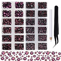 2-Box Massive Beads 8000pcs 6Sizes Nail Art Flatback Glasses Rhinestones Crystal for DIY Project with Tweezers and Picking Pen for Nail Art, Face Art, Manicure (Amethyst, 6 Sizes)