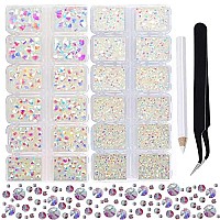 2-Box Massive Beads 8000pcs 6Sizes Nail Art Flatback Glasses Rhinestones Crystal for DIY Project with Tweezers and Picking Pen for Nail Art, Face Art, Manicure (Transparent AB, 6 Sizes)