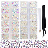 2-Box Massive Beads 8000pcs 6Sizes Nail Art Flatback Glasses Rhinestones Crystal for DIY Project with Tweezers and Picking Pen for Nail Art, Face Art, Manicure (Transparent AB, 6 Sizes)