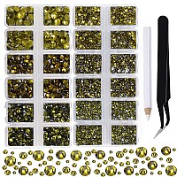 2-Box Massive Beads 8000pcs 6Sizes Nail Art Flatback Glasses Rhinestones Crystal for DIY Project with Tweezers and Picking Pen for Nail Art, Face Art, Manicure (Olivine, 6 Sizes)