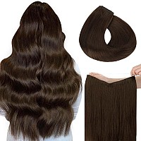 Hotbanana Wire Hair Extensions 14 Inch 75G Light Dark Brown Fish Line Hair Extensions Real Human Hair Straight Invisible Wire H