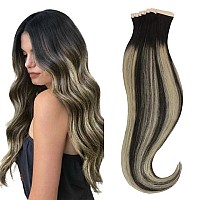 Hotbanana Tape In Hair Extensions 24 Inch 20Pcs 50G Natural Black To Light Blonde Tape In Hair Extensions Human Hair Tape Hair