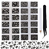 2-Box Massive Beads 8000pcs 6Sizes Nail Art Flatback Glasses Rhinestones Crystal for DIY Project with Tweezers and Picking Pen for Nail Art, Face Art, Manicure (Silver Flare, 6 Sizes)