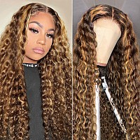 Highlight Lace Front Wigs Human Hair Deep Wave For Black Women 180 Density 427 Ombre Honey Blonde Colored Glueless Pre Plucke