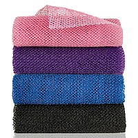 African Exfoliating Net, 4 Pieces African Net Sponge, Nylon African Bathing Sponge Net, African Net Long Net Bath Sponge Shower Body Scrubber Back Scrubber Skin Smoother(Black,Blue,Pink,Purple)