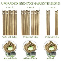 Doores Clip In Hair Extensions Human Hair 10Pcs 155G Balayage Light Blonde Highlighted Golden Blonde 14 Inch Human Hair Extensi