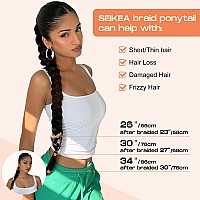 Seikea 2Pcs Long Braid Ponytail Extension With Hair Tie Long Straight Wrap Around Hair Extensions Ponytail Natural Soft Syntheti