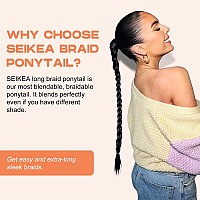 Seikea 2Pcs Long Braid Ponytail Extension With Hair Tie Long Straight Wrap Around Hair Extensions Ponytail Natural Soft Syntheti