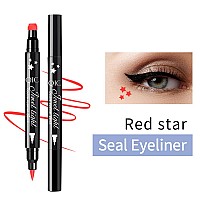 Go Ho Red Liquid Eyeliner Stamp,Star Stamp Eyeliner Makeup,Double-Side Seal Waterproof Eyeliner Pen,Long-lasting Smudge-proof Tattoo Tools,Eye Liner Makeup Tools,1 PC