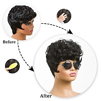 Moonshow Short Pixie Cut Wigs For Black Women Natural Black Pixie Cut Wigs With Bangs Short Curly Pixie Cut Wigs For Black Women