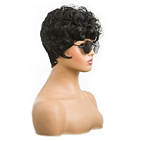 Moonshow Short Pixie Cut Wigs For Black Women Natural Black Pixie Cut Wigs With Bangs Short Curly Pixie Cut Wigs For Black Women