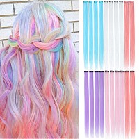 Colored Hair Extensions Sleekcute, 20 Pcs Straight with Elegant Color, Clip in Synthetic Hairpieces 22Inch, Party Hightlight Colorful Hair Streak Halloween Christmas Cosplay Gifts (5Colors)