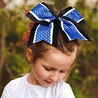 12 Pcs 8 Large Glitter Cheer Bows Blue Black Girl Hair Bows Sparkly Cheerleading Softball Team Bow Hair Accessories For Cheerl