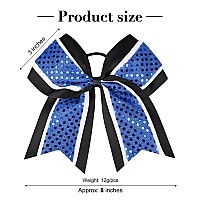 12 Pcs 8 Large Glitter Cheer Bows Blue Black Girl Hair Bows Sparkly Cheerleading Softball Team Bow Hair Accessories For Cheerl