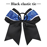 12 Pcs 8 Large Glitter Cheer Bows Blue Black Girl Hair Bows Sparkly Cheerleading Softball Team Bow Hair Accessories For Cheerl