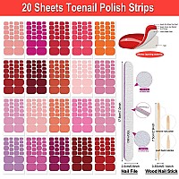 Danneasy 20 Sheets Toe Nail Stickers Full Nail Wraps Toe Nail Polish Strips Red Pink Self Adhesive Toenail Polish For Women Stic