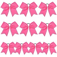 Deeka 10 Pcs 8 Rhinestones Large Cheer Hair Bows Glitter Cheer Ponytail Holder Handmade For Teen Girls Softball Cheerleader Spo