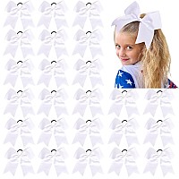 24 Pcs 8 Large Cheer Bows White Girl Hair Bows Cheerleading Softball Team Bow Hair Accessories For Cheerleaders Football Compe