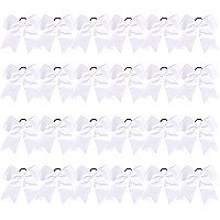 24 Pcs 8 Large Cheer Bows White Girl Hair Bows Cheerleading Softball Team Bow Hair Accessories For Cheerleaders Football Compe