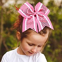 12 Pcs 8 Large Glitter Cheer Bows Pink Girl Hair Bows Sparkly Cheerleading Softball Team Bow Hair Accessories For Cheerleaders