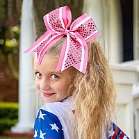 12 Pcs 8 Large Glitter Cheer Bows Pink Girl Hair Bows Sparkly Cheerleading Softball Team Bow Hair Accessories For Cheerleaders