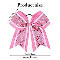 12 Pcs 8 Large Glitter Cheer Bows Pink Girl Hair Bows Sparkly Cheerleading Softball Team Bow Hair Accessories For Cheerleaders