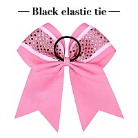 12 Pcs 8 Large Glitter Cheer Bows Pink Girl Hair Bows Sparkly Cheerleading Softball Team Bow Hair Accessories For Cheerleaders