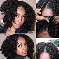 Unice V Part Wig Human Hair Kinky Curly Upgrade U Part Human Hair Wig No Tracks 4X1 Inch Lace V Part Human Hair Wig Wear Go Glue