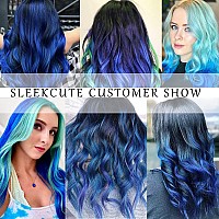 Colored Hair Extensions Sleekcute, 10 Pcs Straight with Sapphire Blue, Clip in Synthetic Hairpieces 22Inch, Party Hightlight Colorful Hair Streak Halloween Christmas Cosplay Gifts