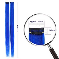 Colored Hair Extensions Sleekcute, 10 Pcs Straight with Sapphire Blue, Clip in Synthetic Hairpieces 22Inch, Party Hightlight Colorful Hair Streak Halloween Christmas Cosplay Gifts