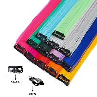 Colored Hair Extensions Sleekcute, 10 Pcs Straight with Sapphire Blue, Clip in Synthetic Hairpieces 22Inch, Party Hightlight Colorful Hair Streak Halloween Christmas Cosplay Gifts