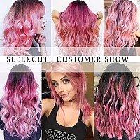 Colored Hair Extensions Sleekcute, 10 Pcs Straight with Flesh Pink, Clip in Synthetic Hairpieces 22Inch, Party Hightlight Colorful Hair Streak Halloween Christmas Cosplay Gifts