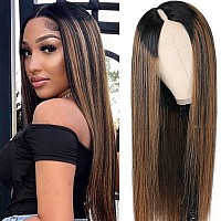 Amznlady V Part Wigs Straight Brazilian Virgin Human Hair Wigs For Black Women Upgrade U Part Wigs Glueless Full Head Clip In Ha