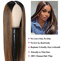 Amznlady V Part Wigs Straight Brazilian Virgin Human Hair Wigs For Black Women Upgrade U Part Wigs Glueless Full Head Clip In Ha