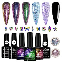 Chameleon Gel Nail Polish Kit With Base Top Coat Gel Rhinestones Galaxy Holographic Gel Polish With Glitter Cloud Sequin Gift S