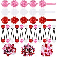 72 Pcs Hair Accessories Set Barrettes Balls Bows Flowers And Clips For Girls Baby And Toddler Red White Pink