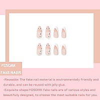 Yosomk Cute Medium Fake Nails Almond Shaped Press On Nails With White Flower Design Glossy Glue On Static Nails French Tip Stick