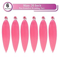 Pink Braiding Hair Pre Stretched 26 Inches Pink Ez Braids Professional Yaki Texture Synthetic Braiding Hair 6 Pcslot Hot Water