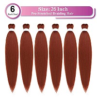 Ginger Braiding Hair Pre Stretched 26 Inches Copper Ez Braiding Hair Yaki Texture 6 Packslot Braids Hot Water Setting Professio