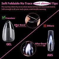 Una Gella Short Fake Nails Tips Almond Shape 504Pcs Soft Press On Gel X Nail Tips Pre Shaped For Women Home Almond Nail Extensio