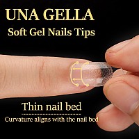 Una Gella Short Oval Almond Gel X Nail Tips 600Pcs Soft Gel Nail Tips Prefile Oval Almond Nail Tips 12 Sizes Clear Fake Nails