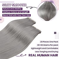 Laavoo Silver Tape In Hair Extensions Human Hair Grey Tape In Extensions Human Hair For Short Hair Grey Hair Extensions Tape In Remy Straight 14 Inch 20Pcs/50G