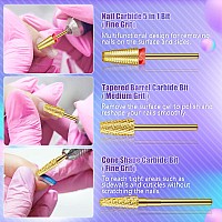 2023 Upgradeddepvko 3Pcs Nail Drill Bits Set 5 In 1 Drill Bits For Nails 332 Inches Tapered Barrel And Cone Shape Carbide N