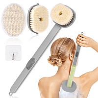 Ainiv Back Scrubber For Shower With Soap Dispenser 1 Pack Long Handled Shower Brush Replace Brush Head Linen Pad Exfoliati