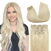 Maxita Hair Extensions Real Human Hair Platinum Blonde 10Pcs 155G 16 Inch Clip In Hair Extensions Real Human Hair Clip In Exten