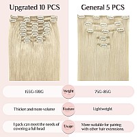 Maxita Hair Extensions Real Human Hair Platinum Blonde 10Pcs 155G 16 Inch Clip In Hair Extensions Real Human Hair Clip In Exten