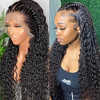 Deep Wave Lace Front Wigs Human Hair for Black Women 13x4 HD Transparent Lace Frontal Wigs Human Hair curly glueless Wigs Pre Plucked with Baby Hair Wet and Wavy Lace Front Wigs 180 Density 30 inch