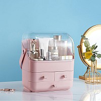 Sunficon Pink Makeup Organizer Holder Cosmetic Storage Box With Dust Free Cover Portable Handlefully Open Waterproof Lid Dust